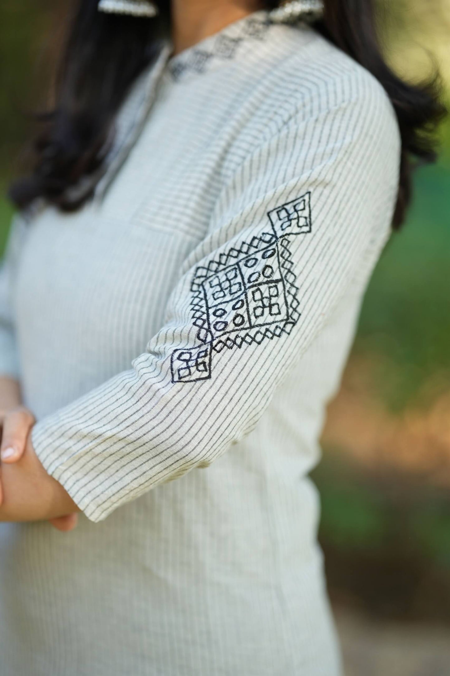 Grey stripe with embroidery