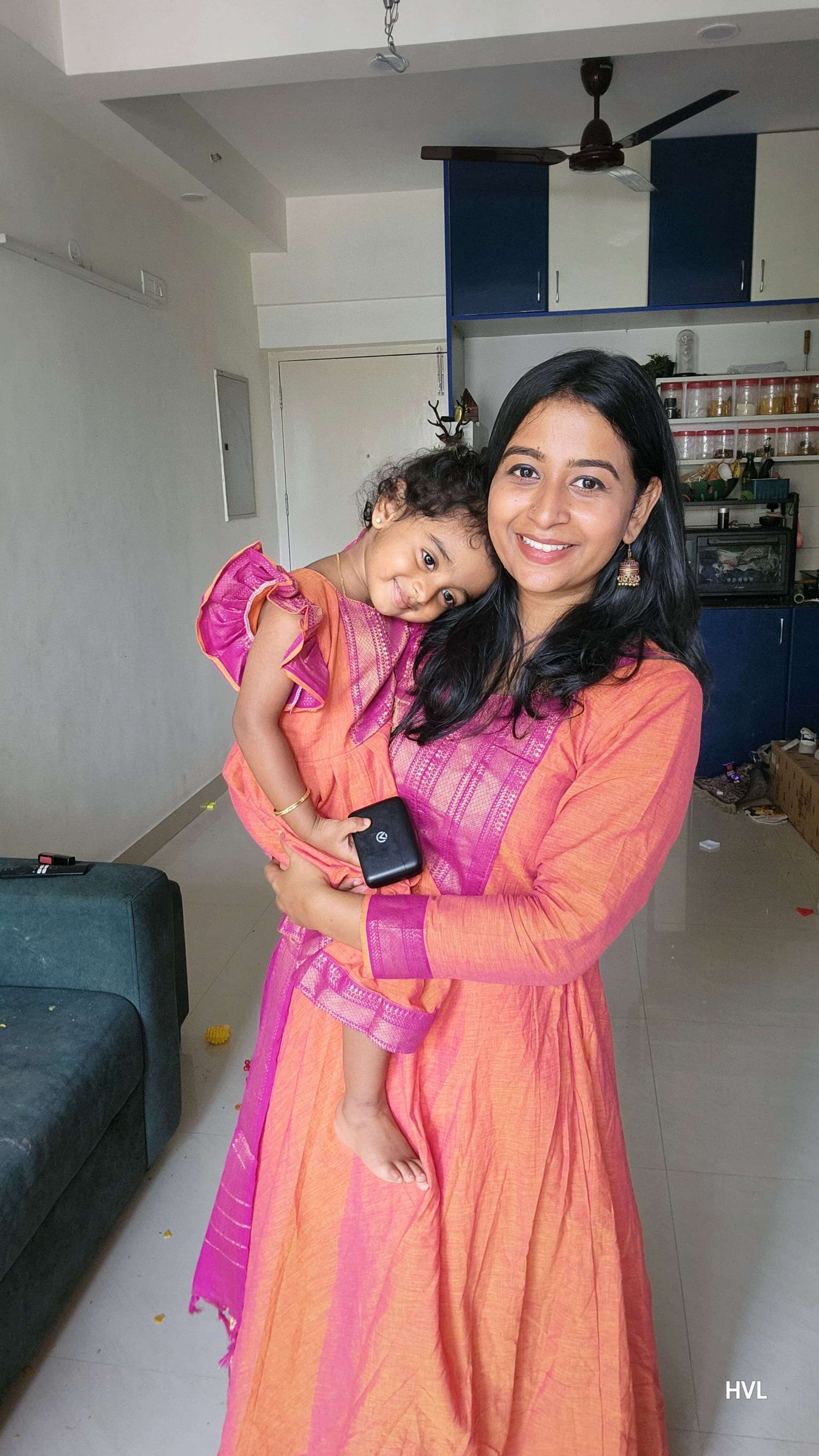 Pink & Orange Mangalagiri set