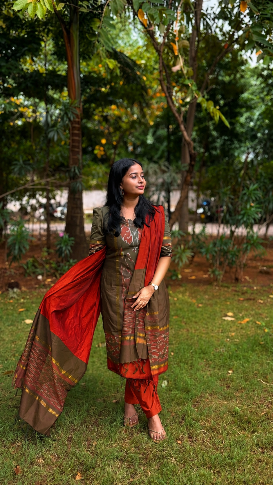 Mehandi Green & Orange Pochampally
