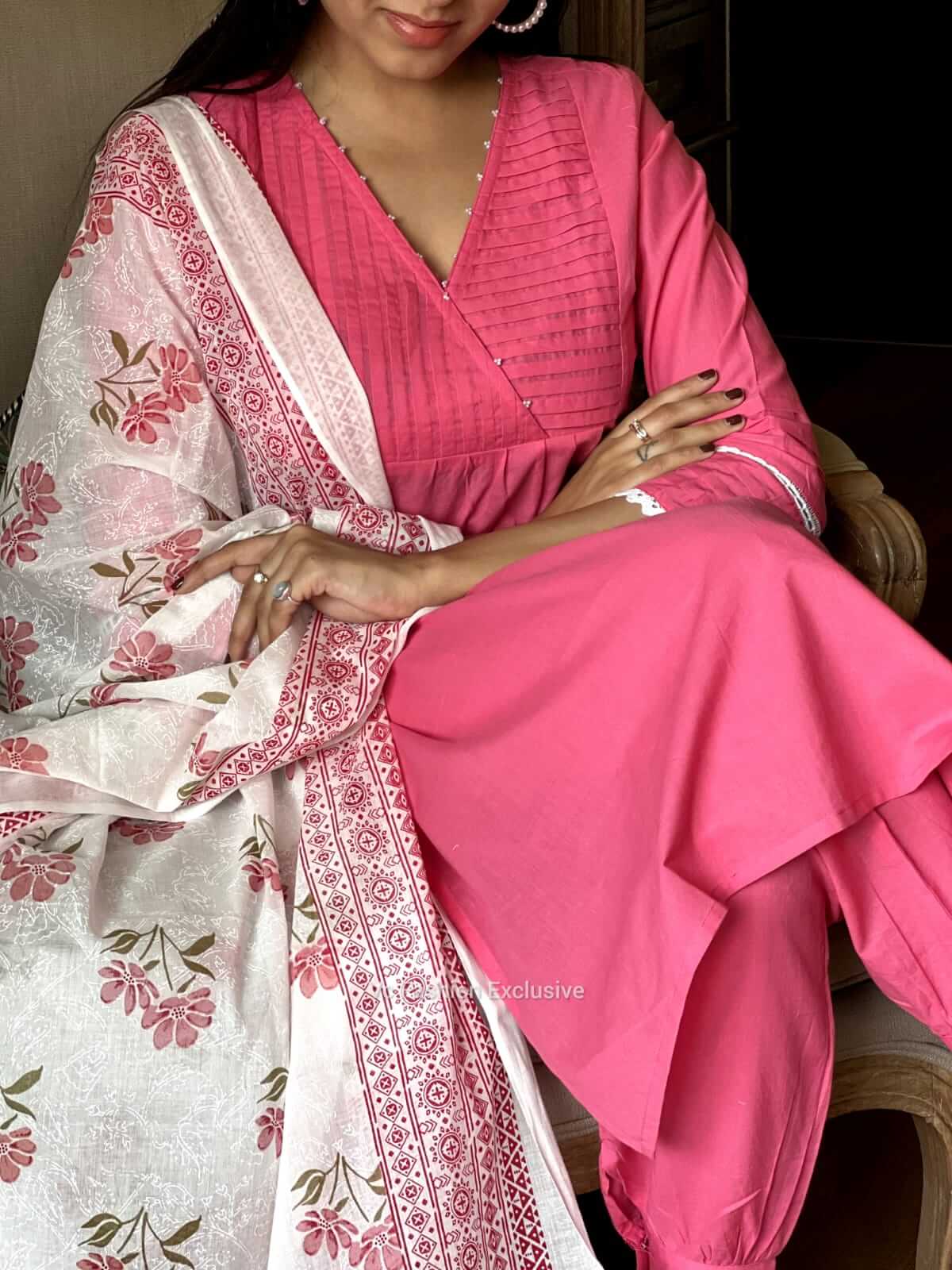 Coral Pink Crocia Lace Work