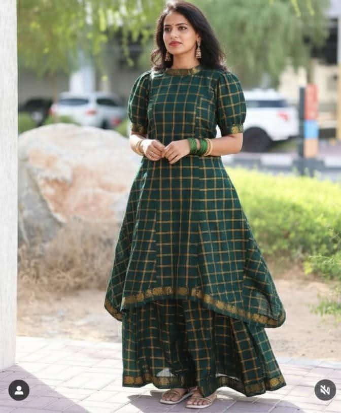 Puff sleeve Green Skirt and top