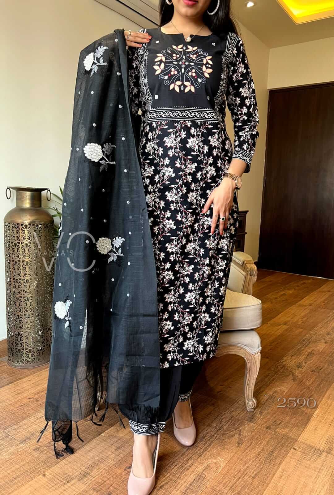 Black with Yoke Embroidery