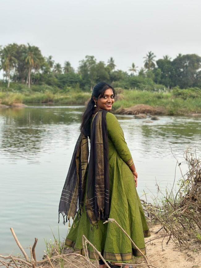 Green & Black Mangalagiri Anarkali
