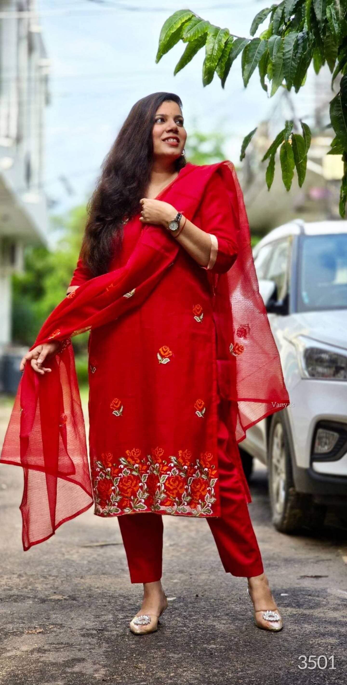 Red Embroidery Kota