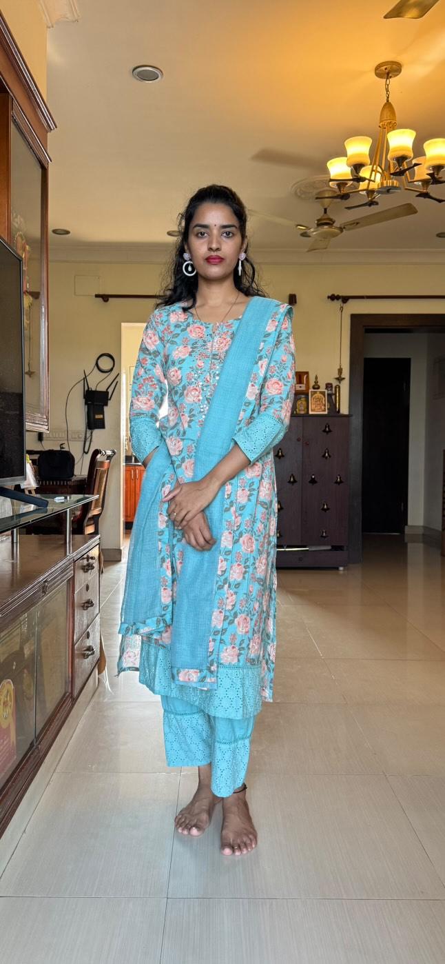 Blue Chickan Schiffle Lace