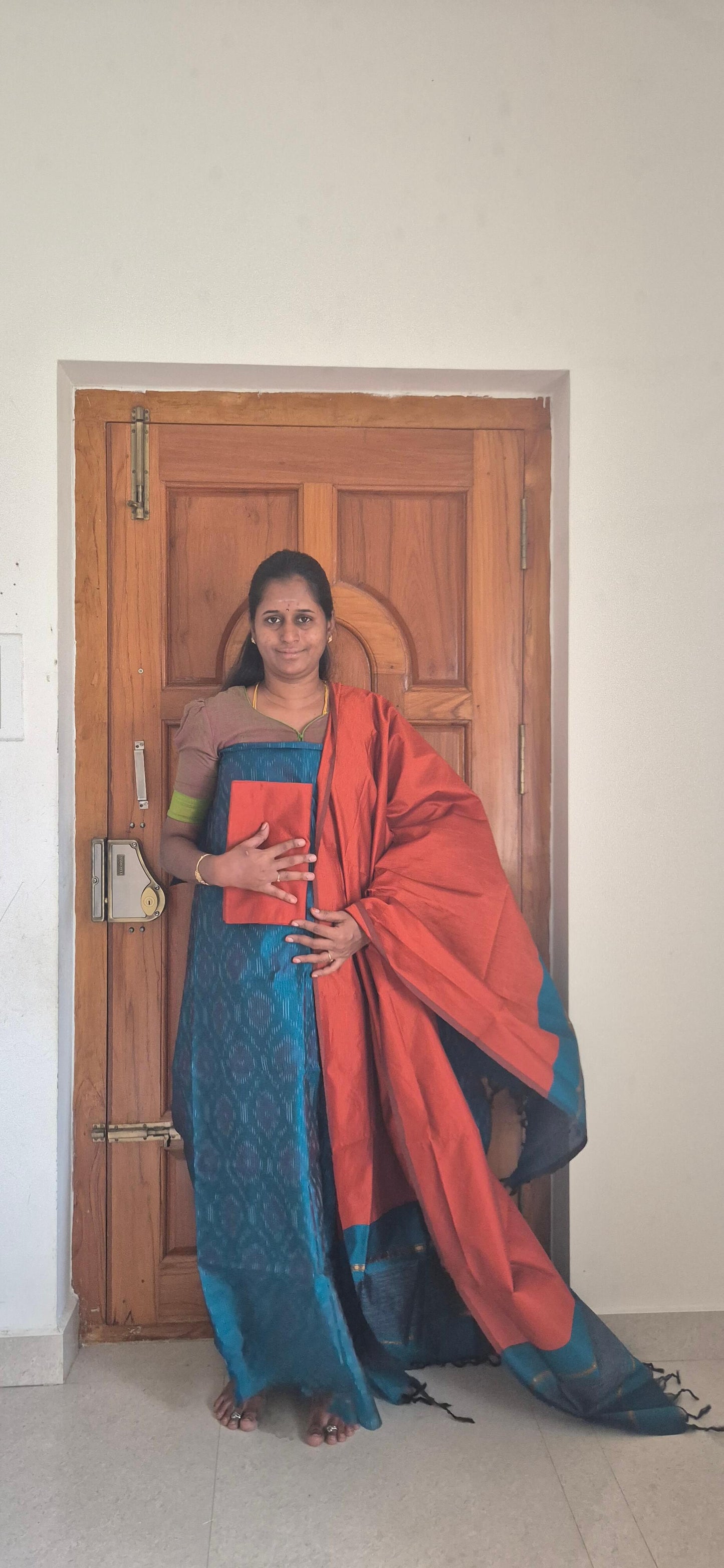 Sky Blue & Orange Pochampally silk