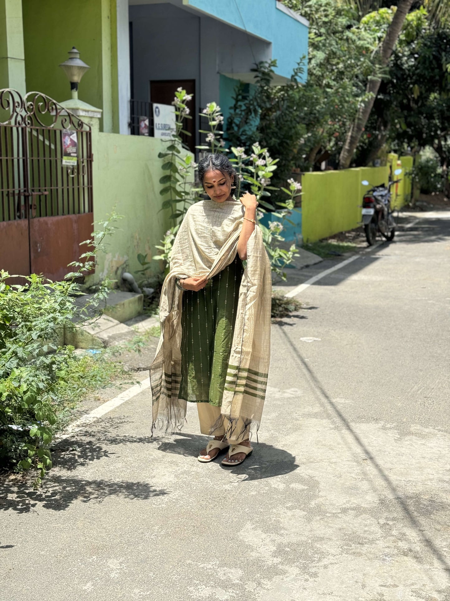 Green & Sandal bottom , Dupatta