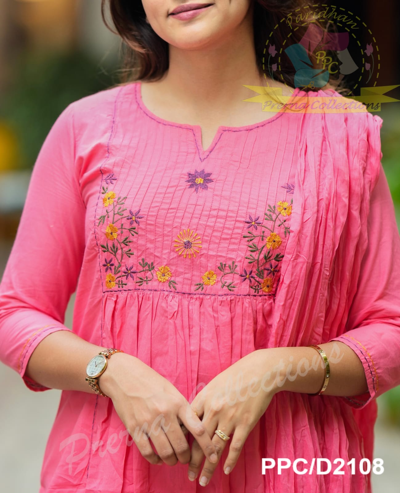 Pintex Work on Yoke - Peach