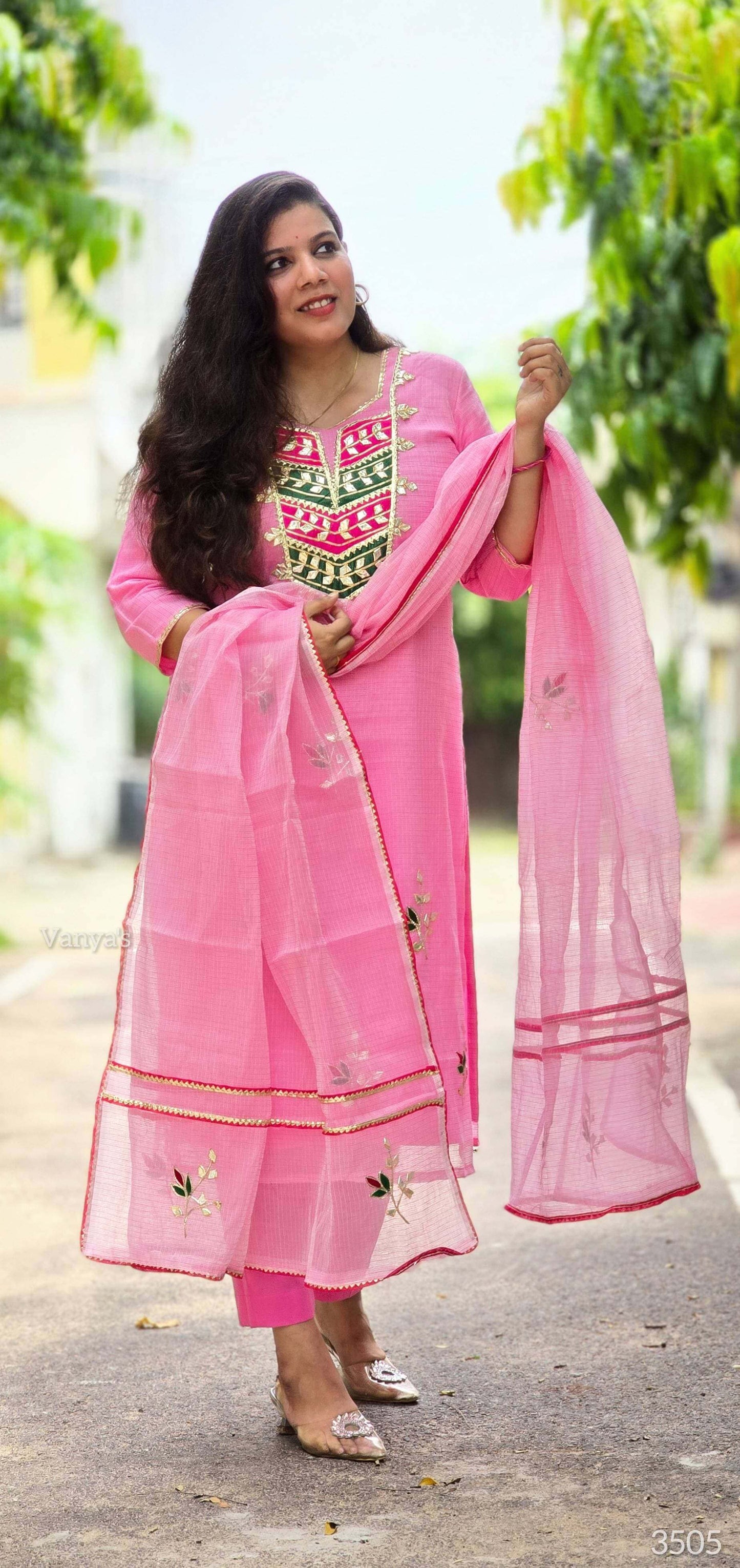 Pink Embroidery Kota