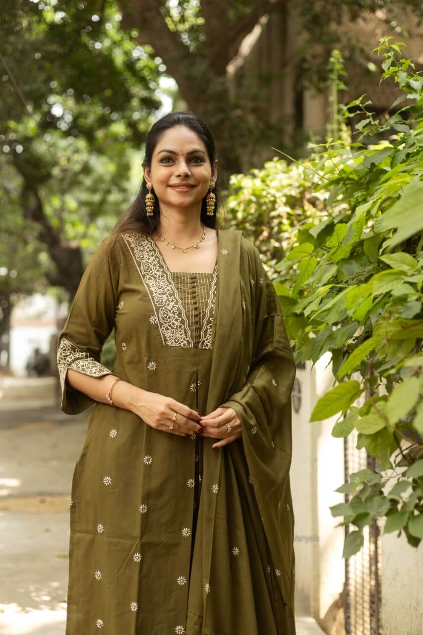 Mehandi Green Embroidery work