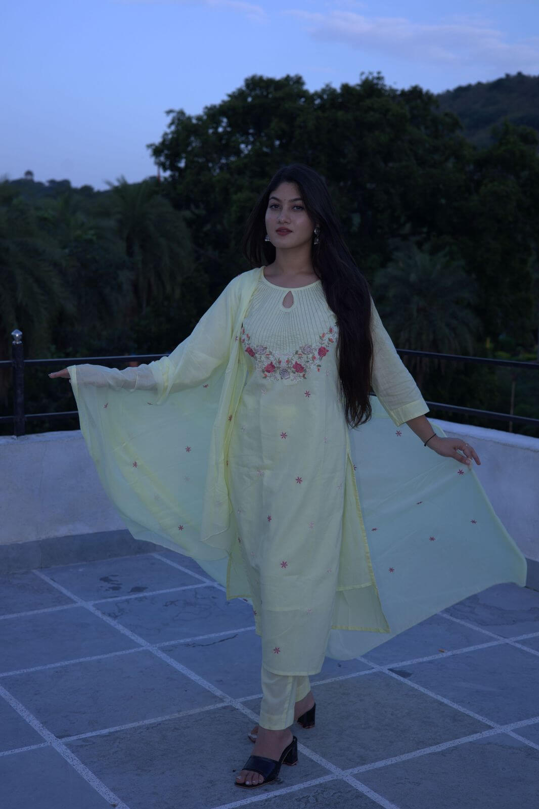 Mul Cotton Embroidery - Yellow