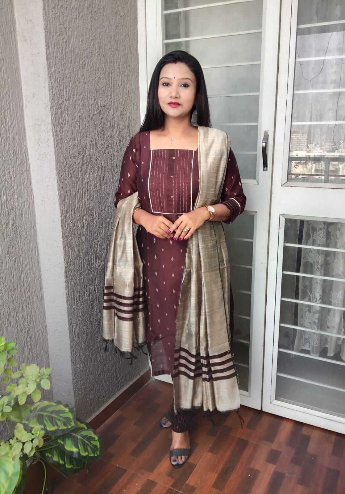 Brown raw silk