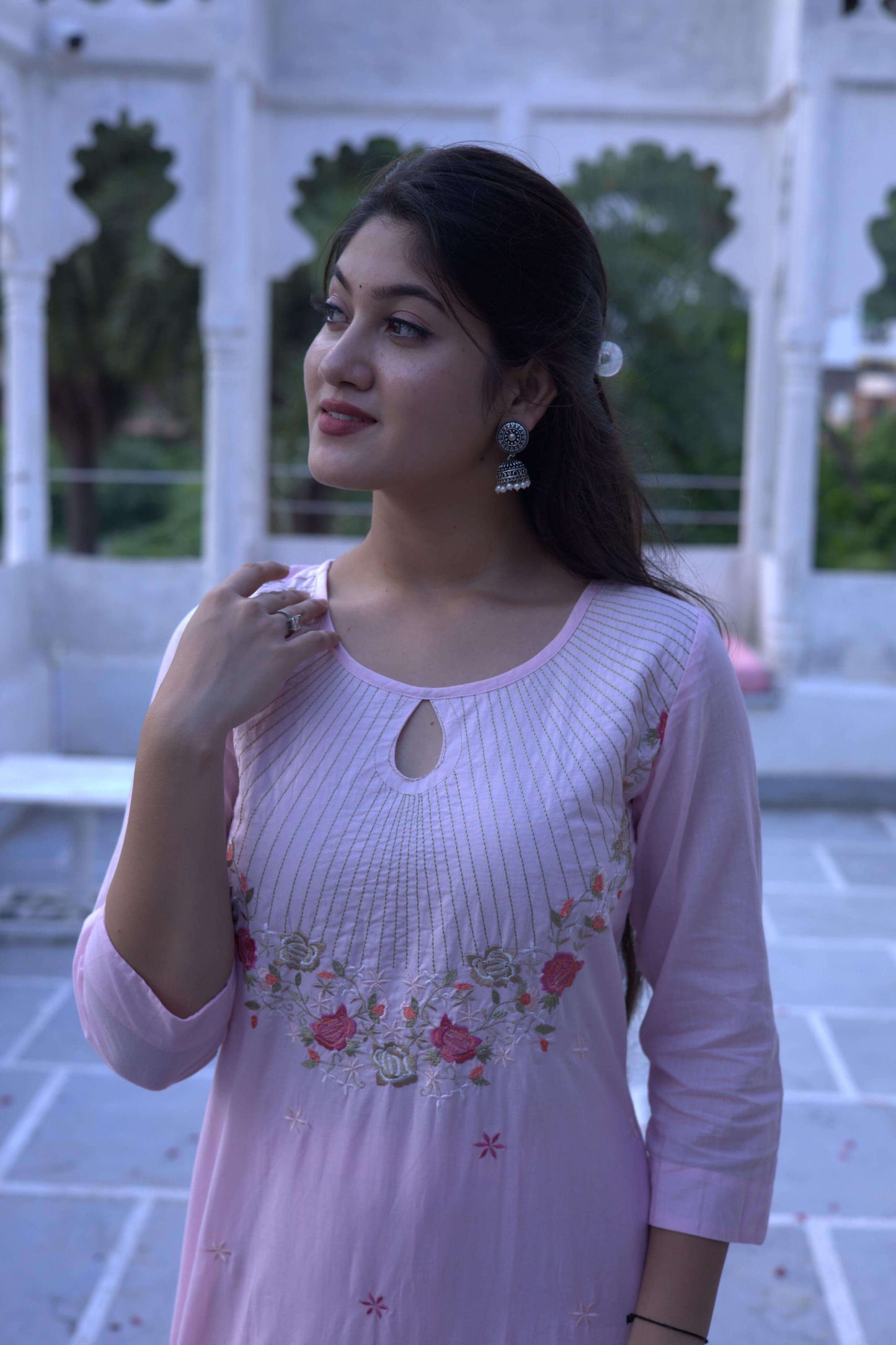 Mul Cotton Embroidery - Pink