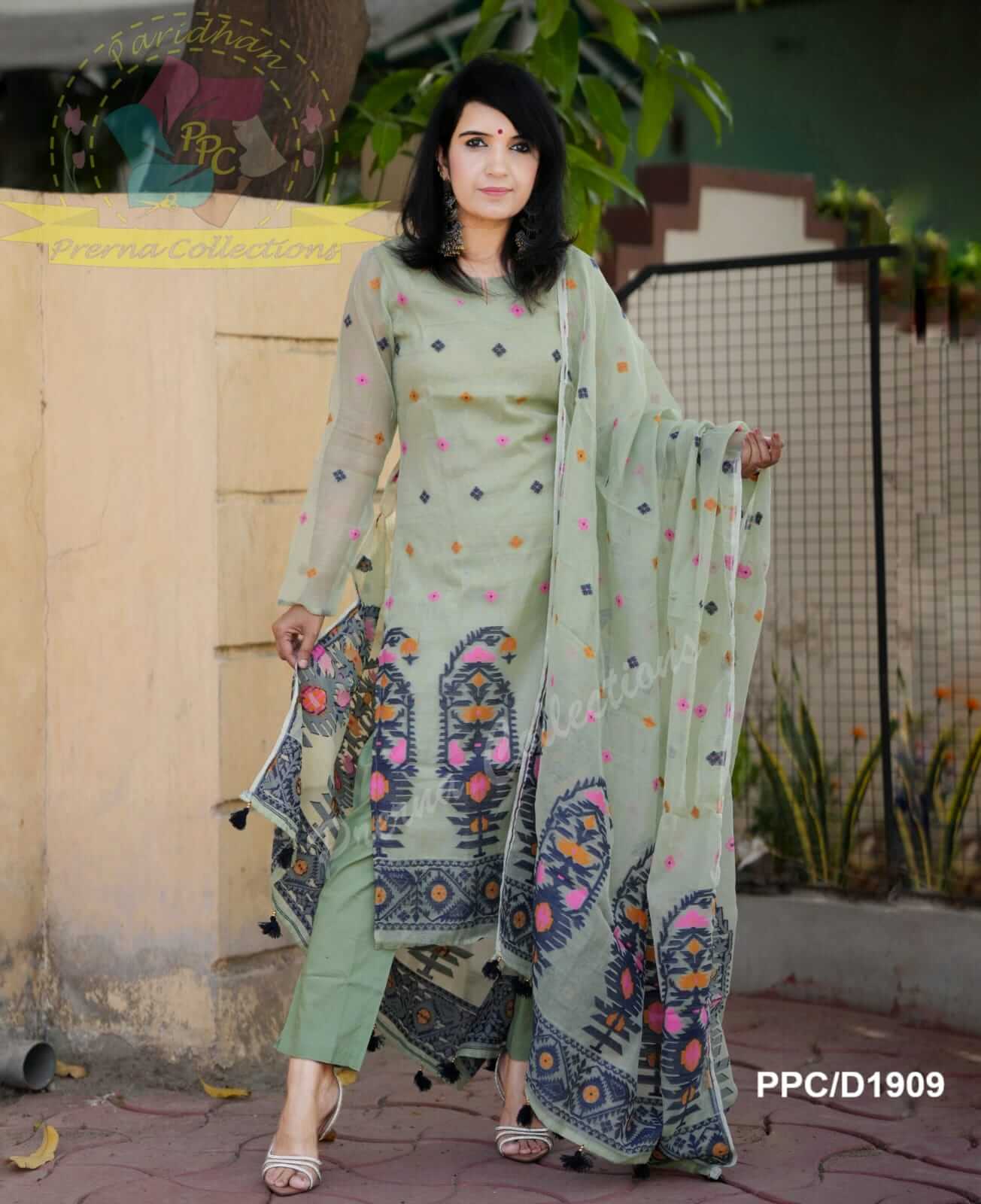 Green Jamdani with Lining