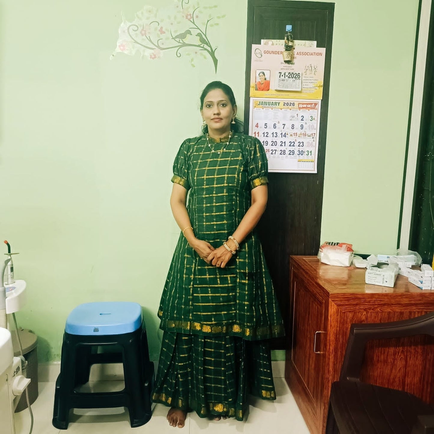 Puff sleeve Green Skirt and top