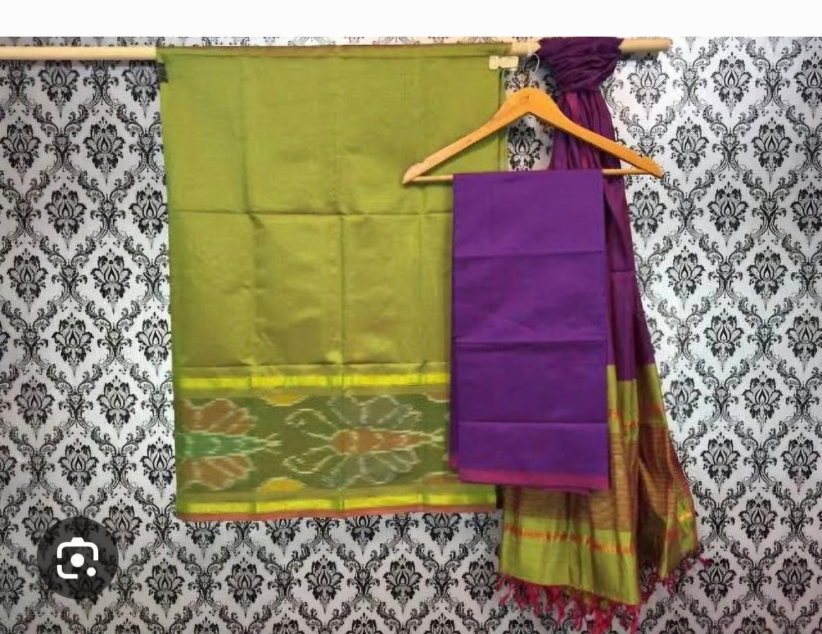 Parrot Green & Purple Pochampally Silk Salwar