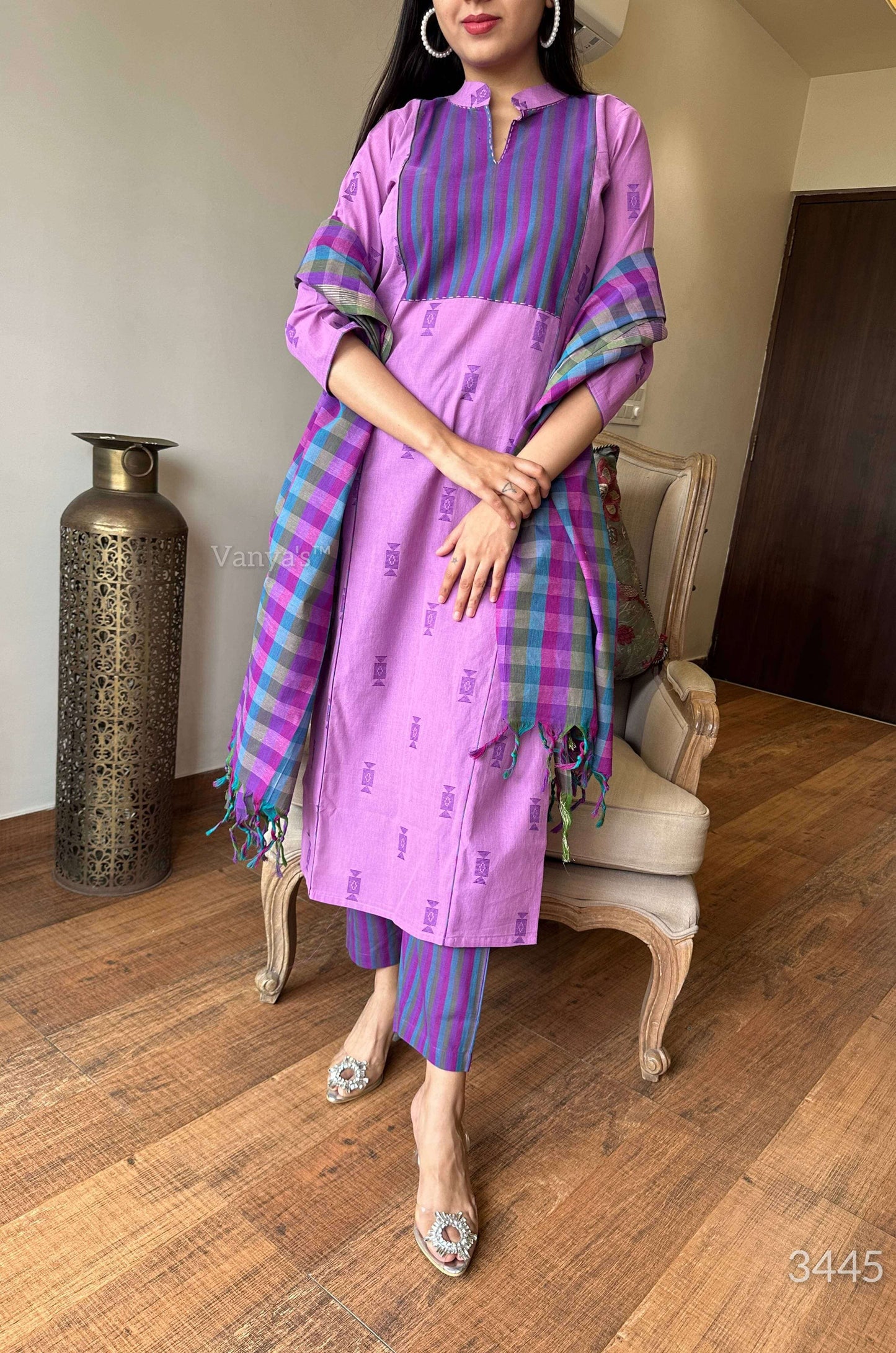 Handloom suit with Zari Dupatta