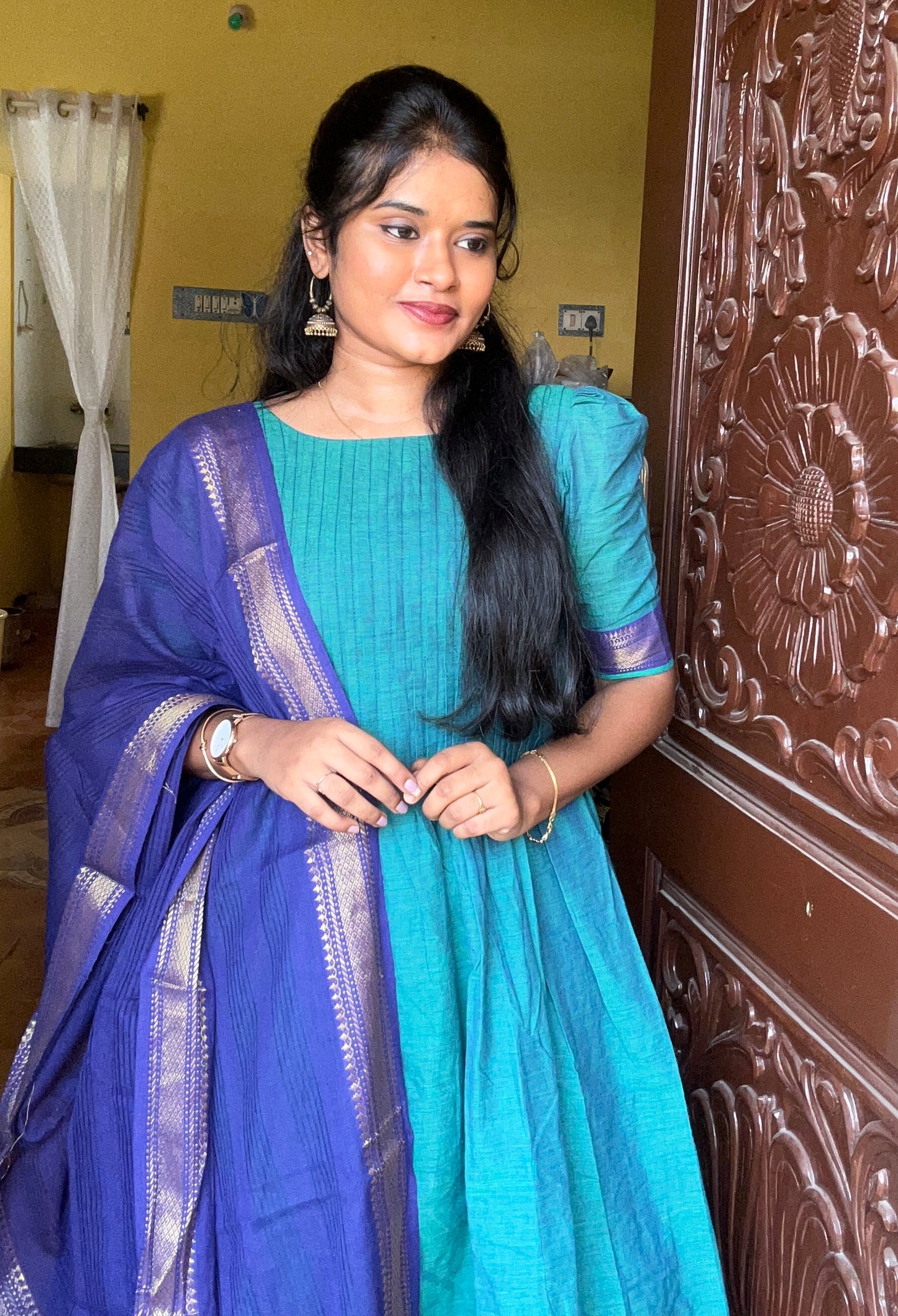 Blue Pintex Traditional With Duppata