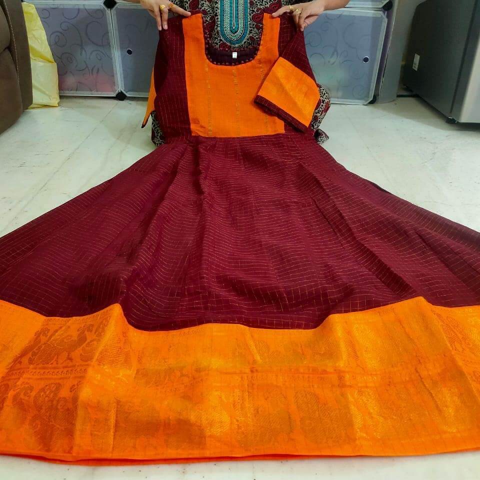 Sungudi Brown & Orange Border