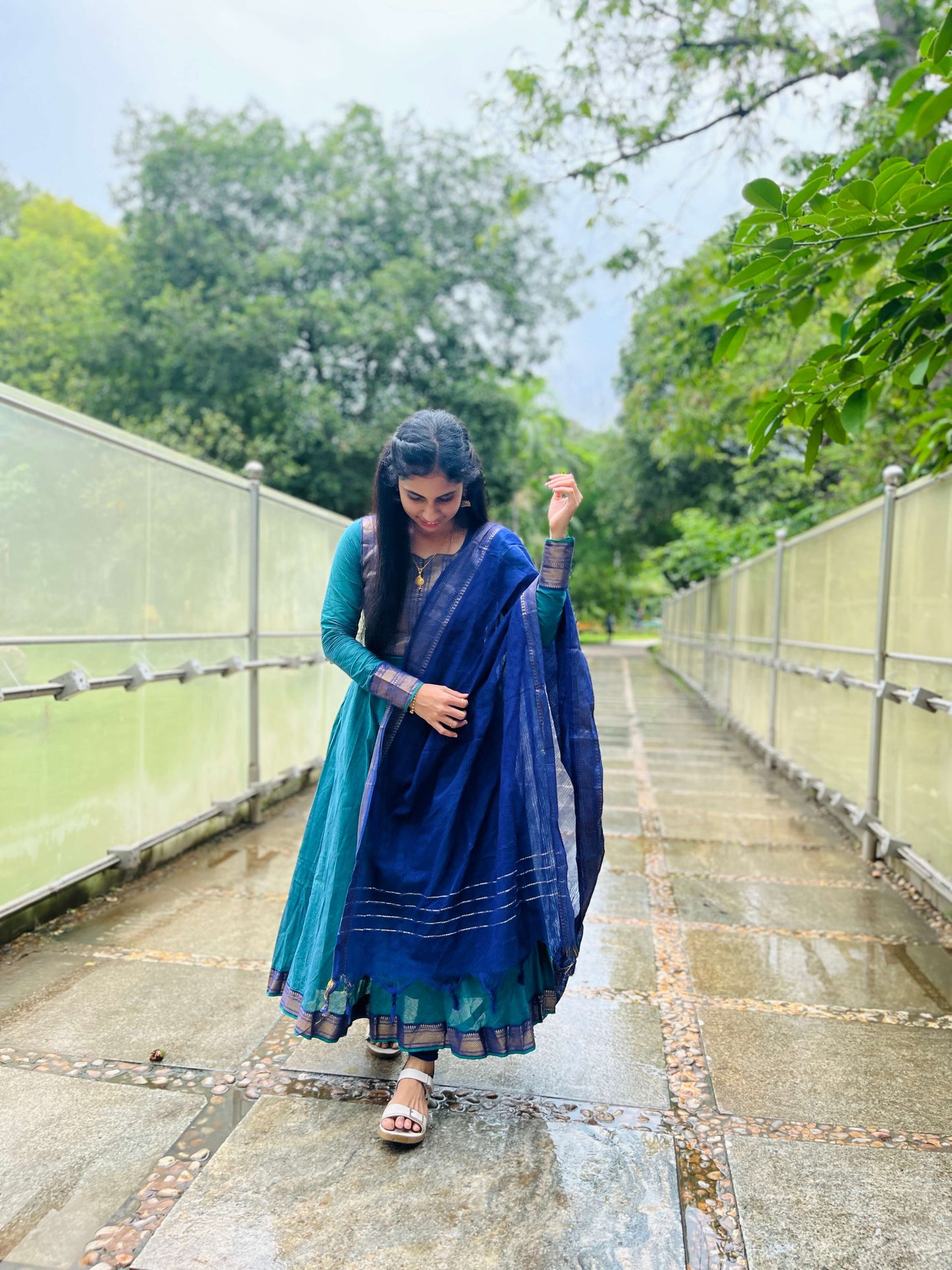 Blue Anarkali Mangalagiri set