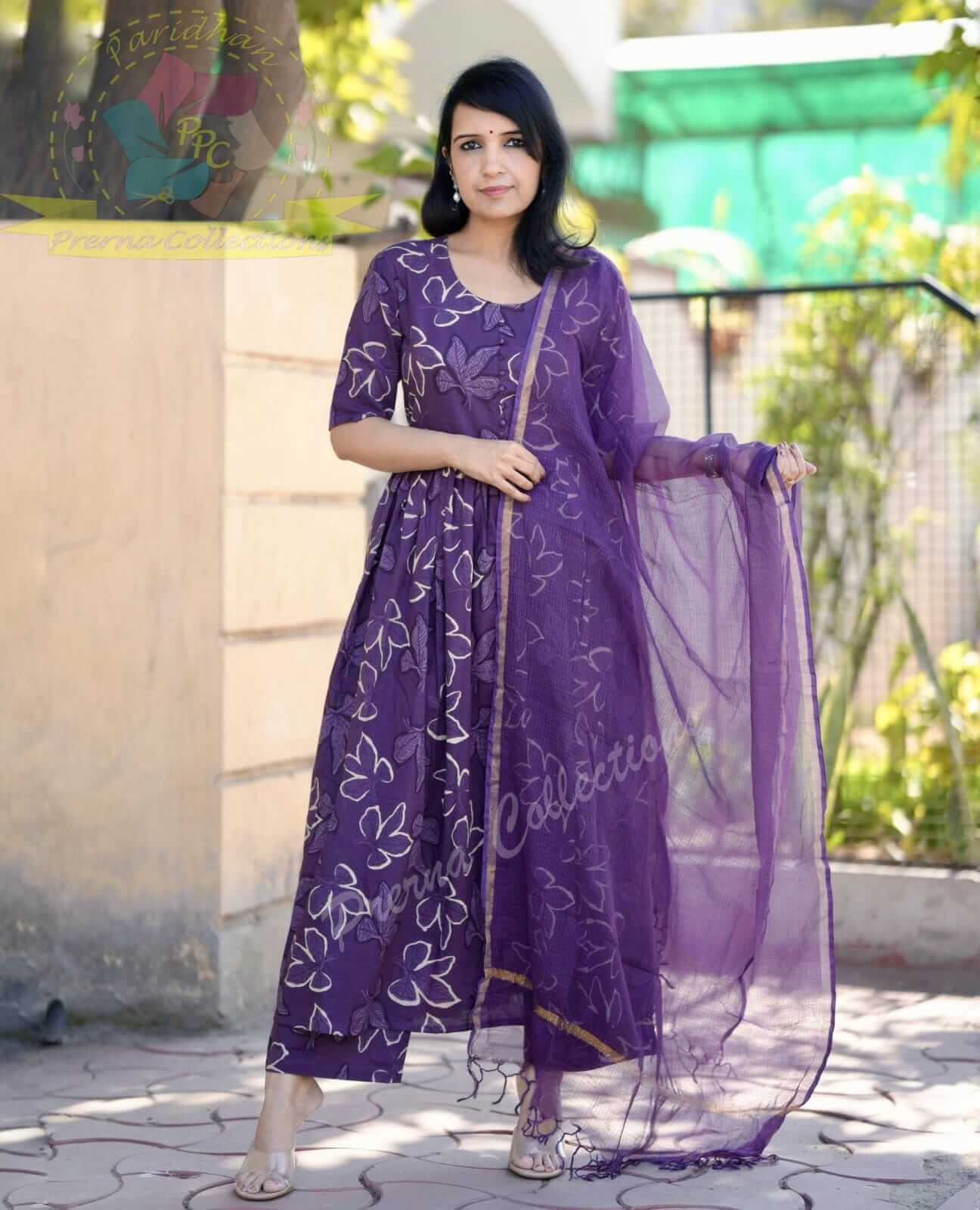 Purple Floral Print Anarkali