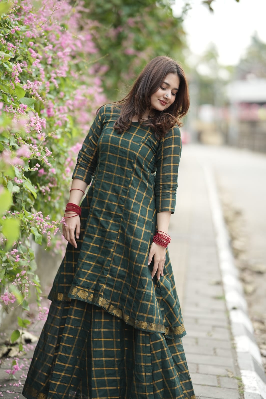Star Neck Green Skirt & top