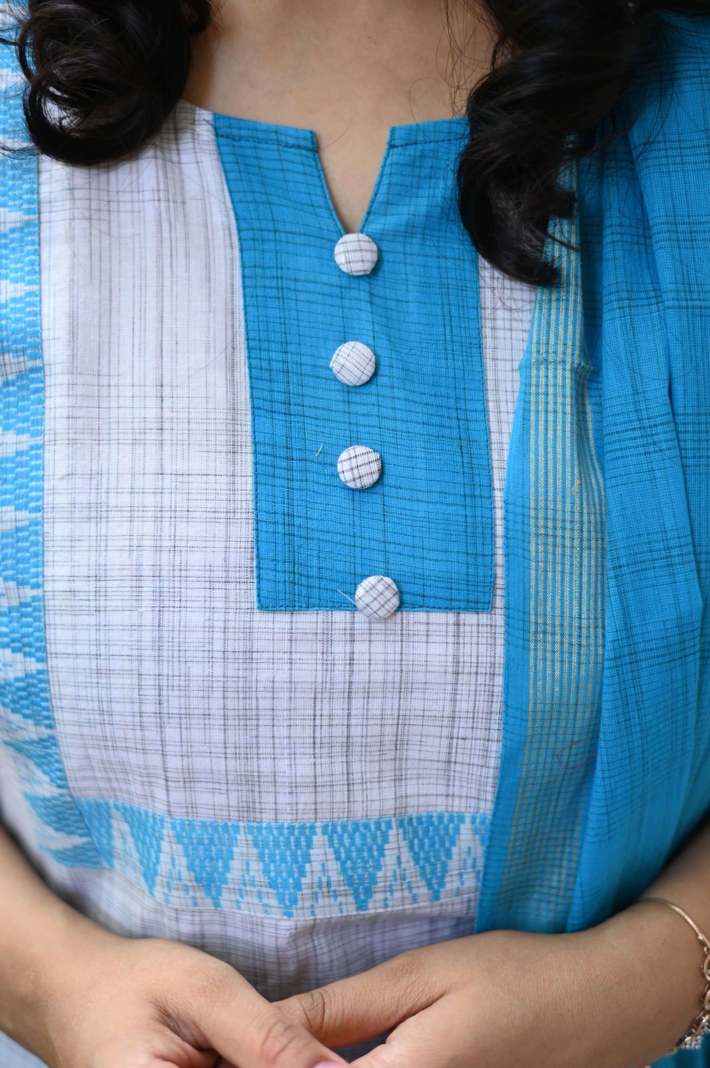 Blue Mangalagiri ikkat printed