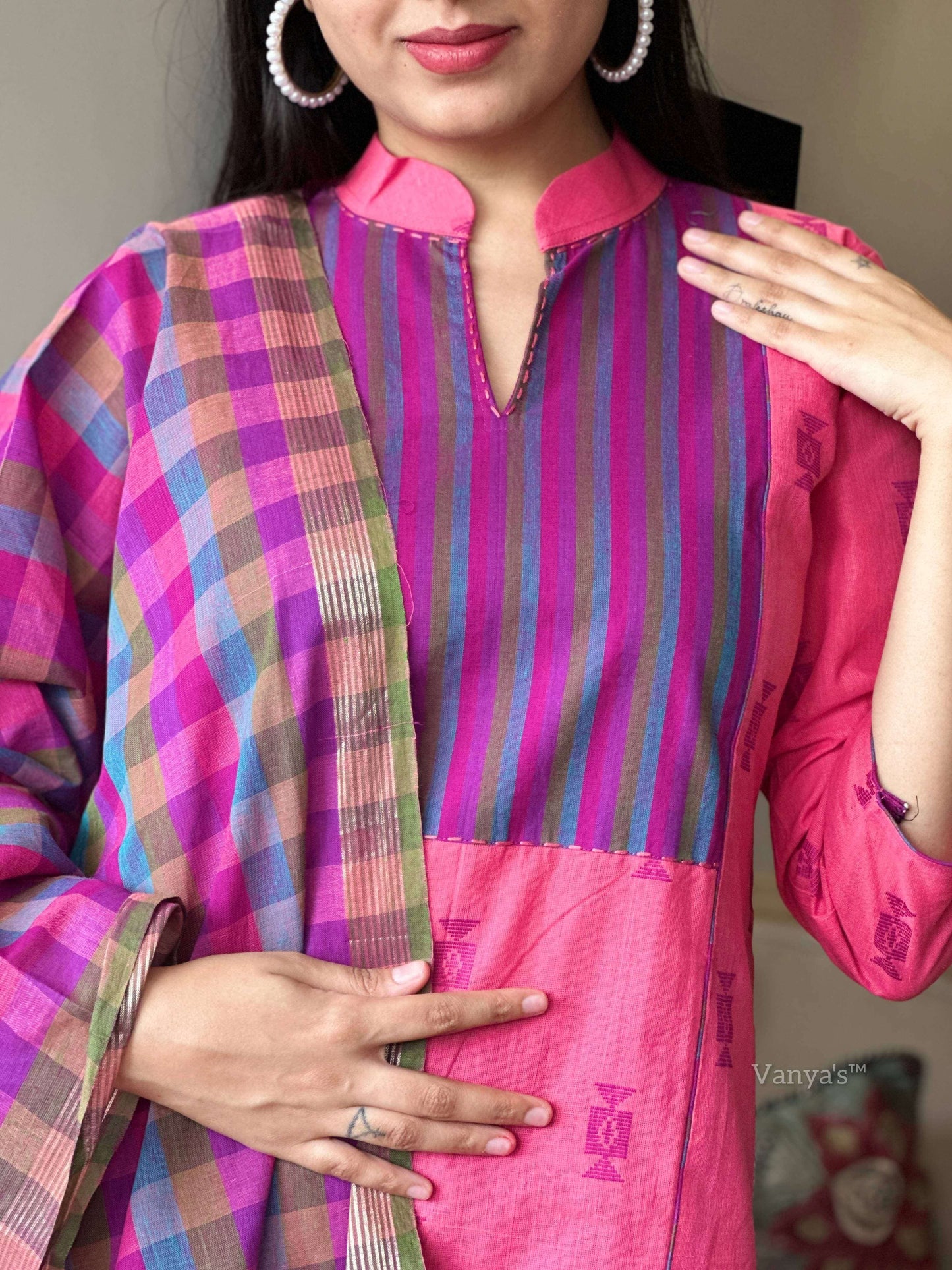 Pink handloom with Zari Dupatta