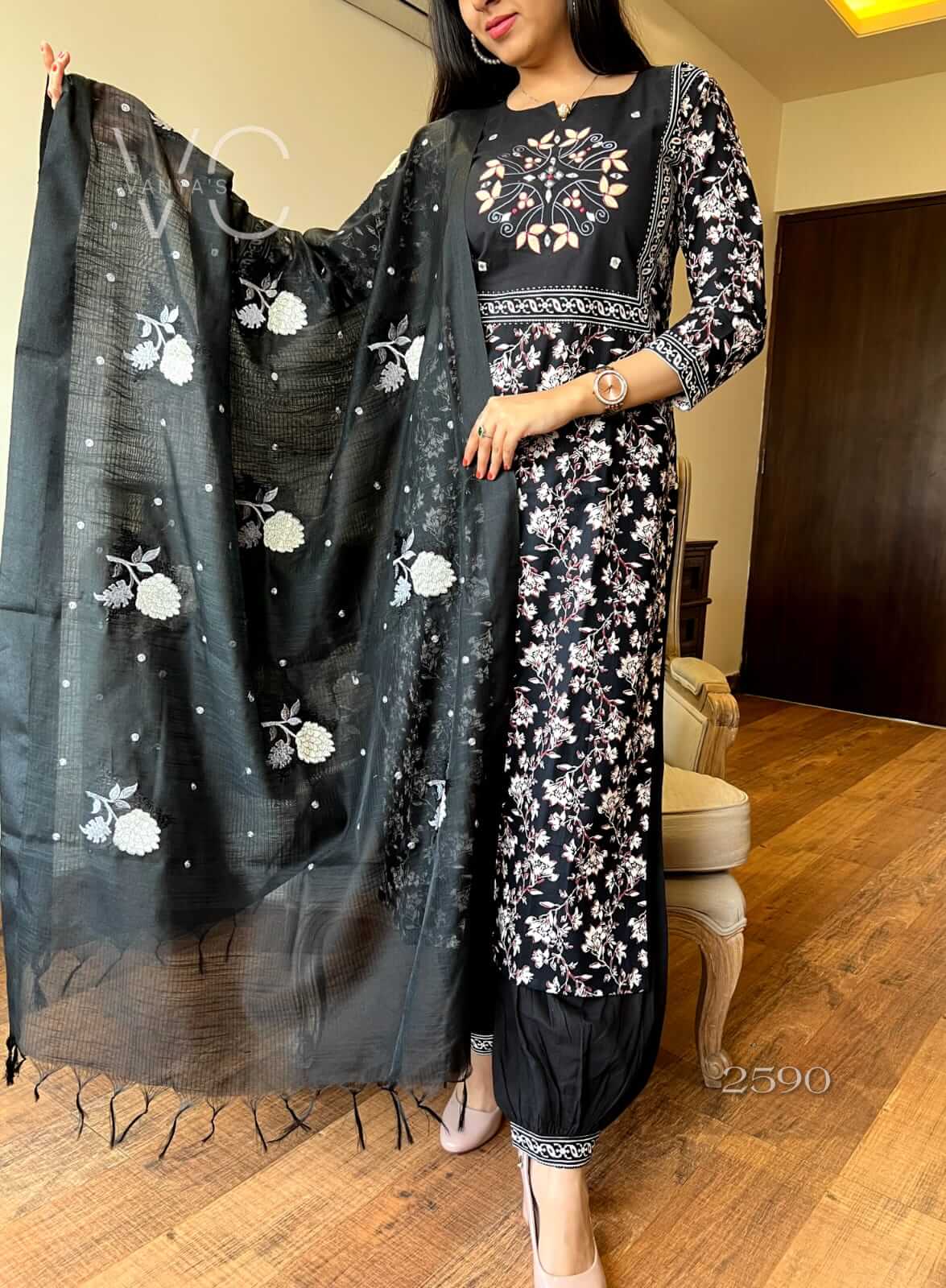 Black with Yoke Embroidery