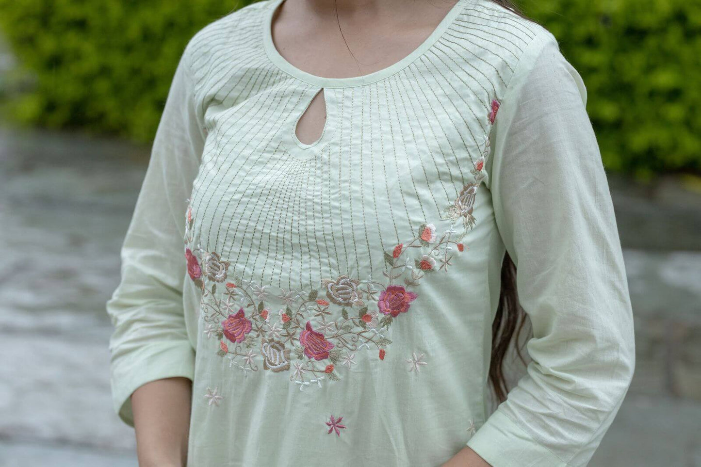 Mul Cotton Embroidery - Pastel Green