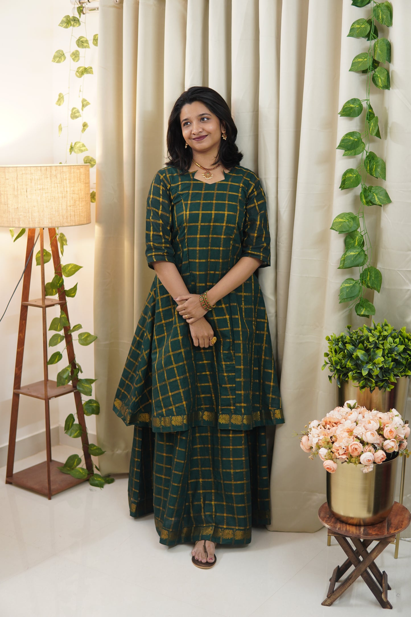 Star Neck Green Skirt and top