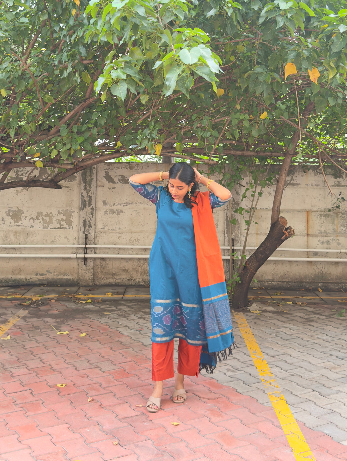 Blue & Orange Silk Salwar