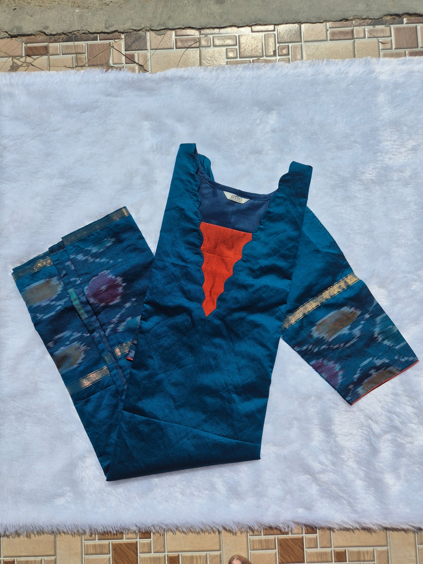 Blue & Orange Silk Salwar