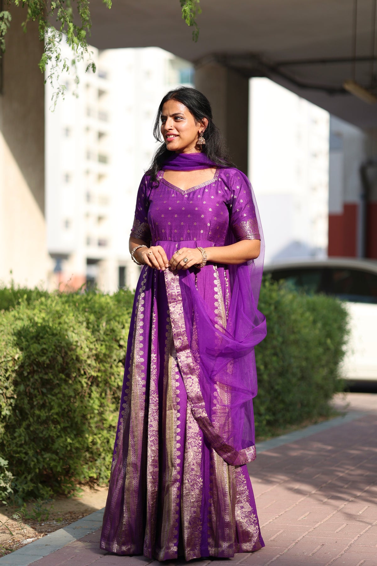 Purple Crepe Tissue Anarkali