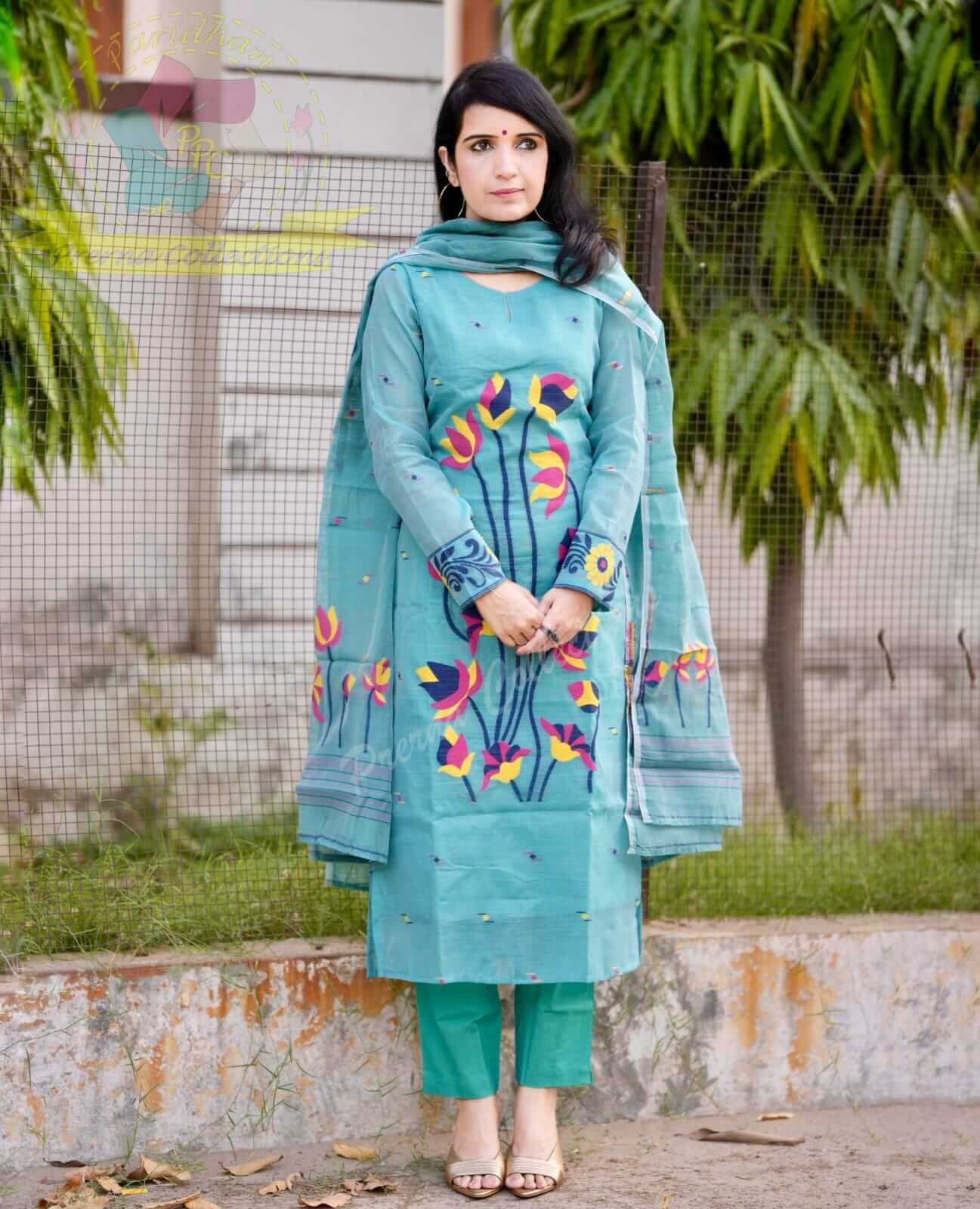 Blue Jamdani with Lining