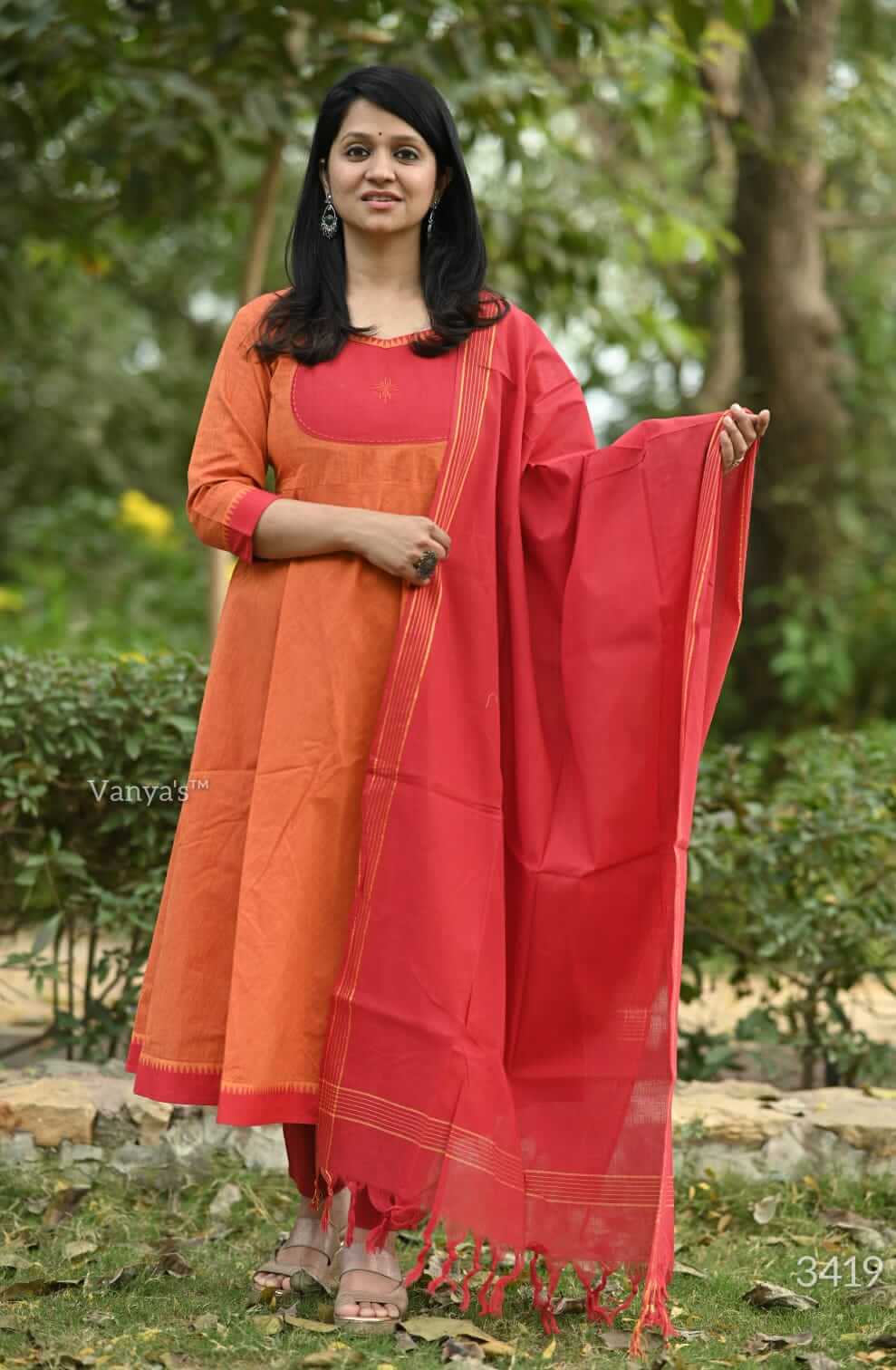 Orange Temple Border Anarkali