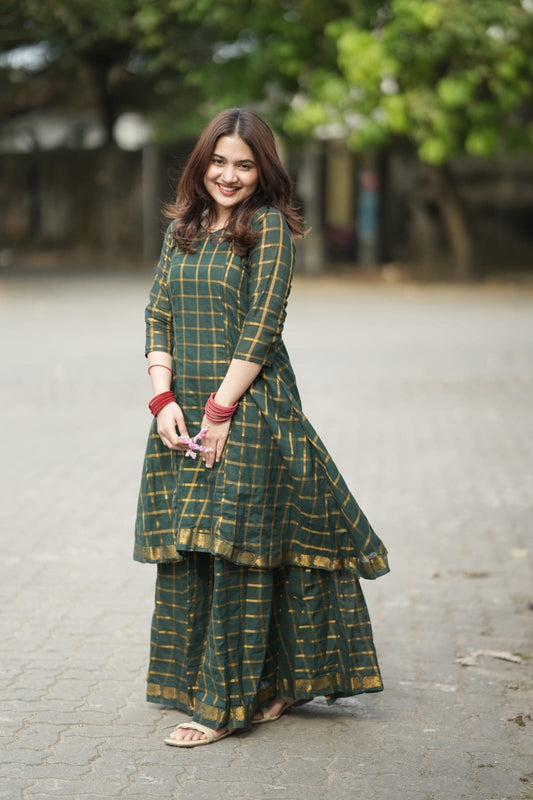 Star Neck Green Skirt & top