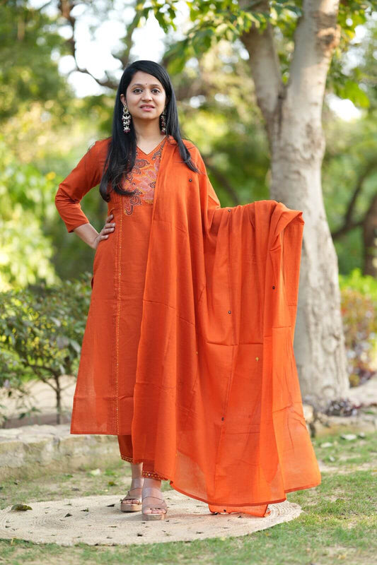Orange embroidery kurta