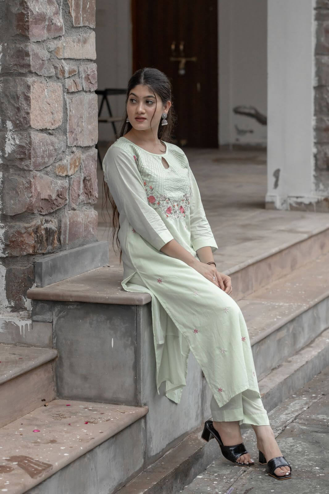 Mul Cotton Embroidery - Pastel Green