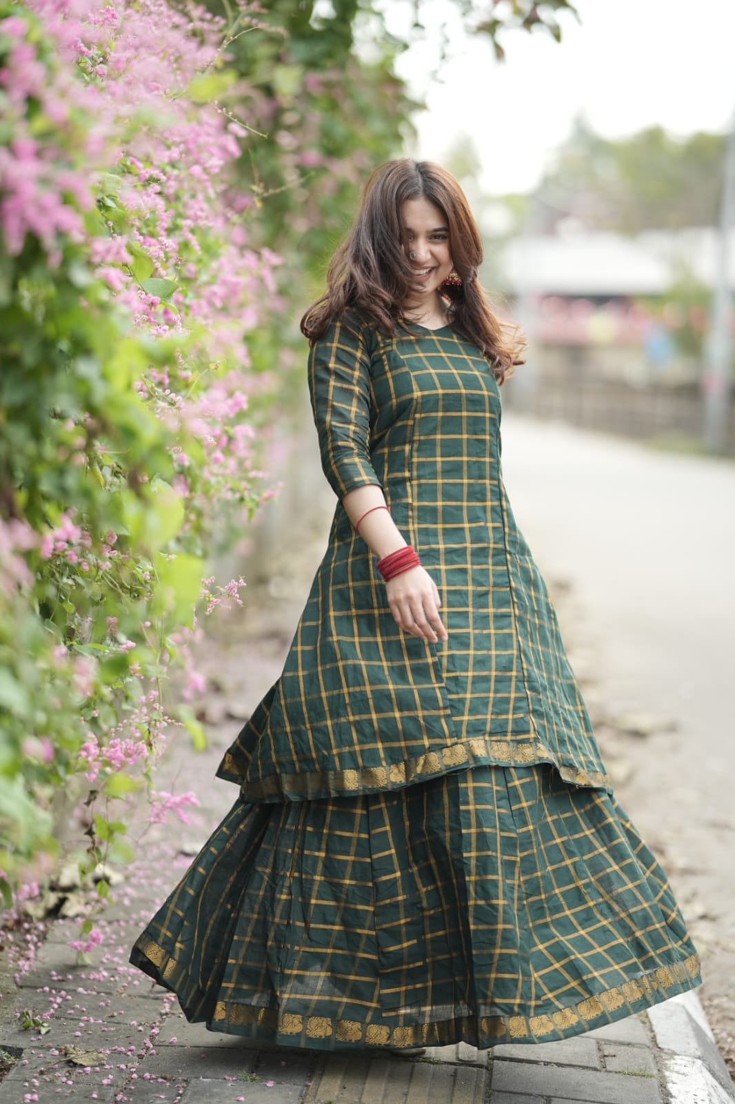 Star Neck Green Skirt & top
