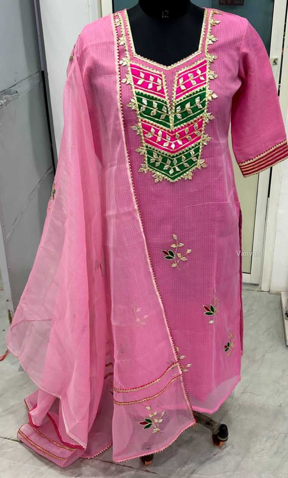 Pink Embroidery Kota