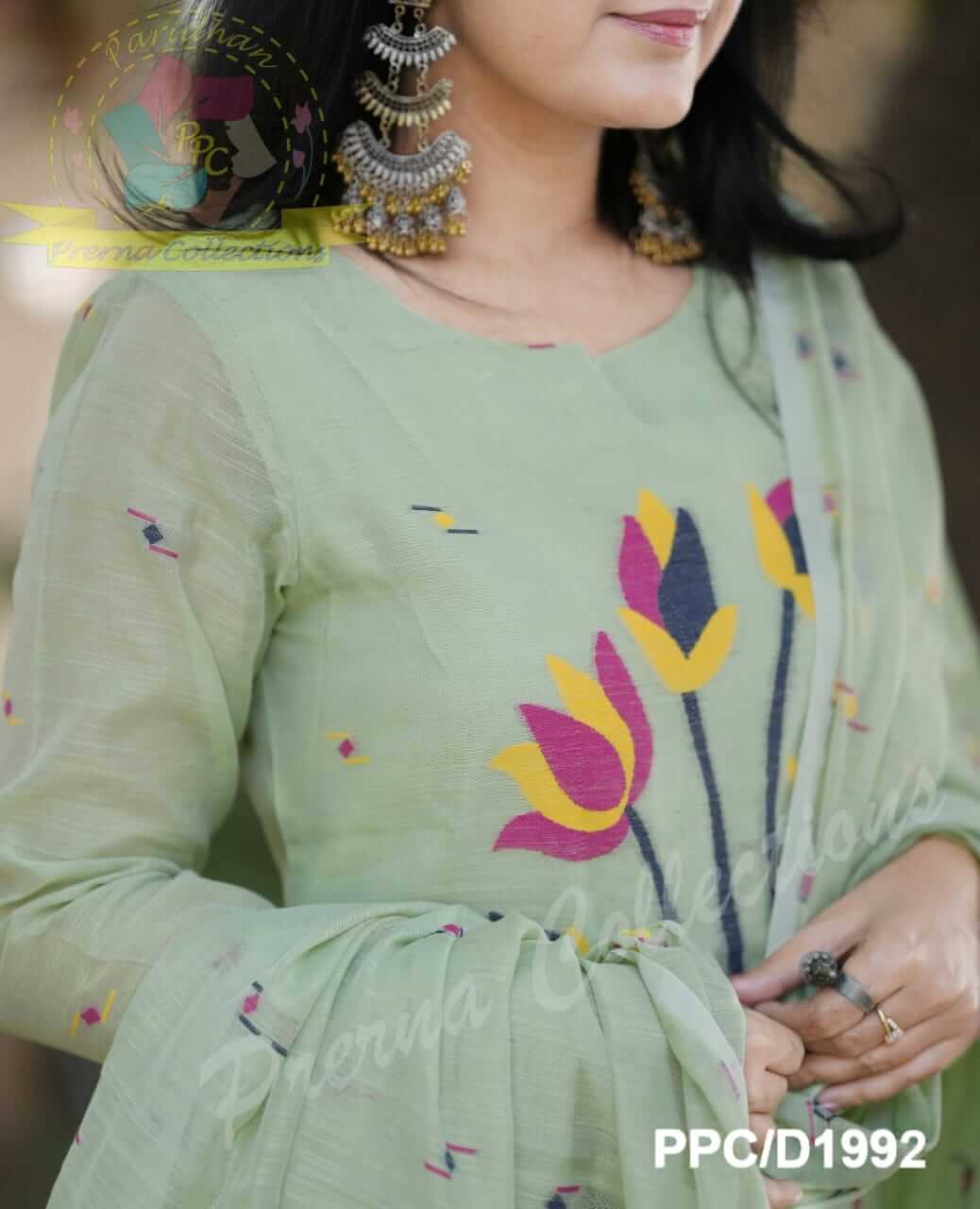 Pista Green Embroidery Jamdani