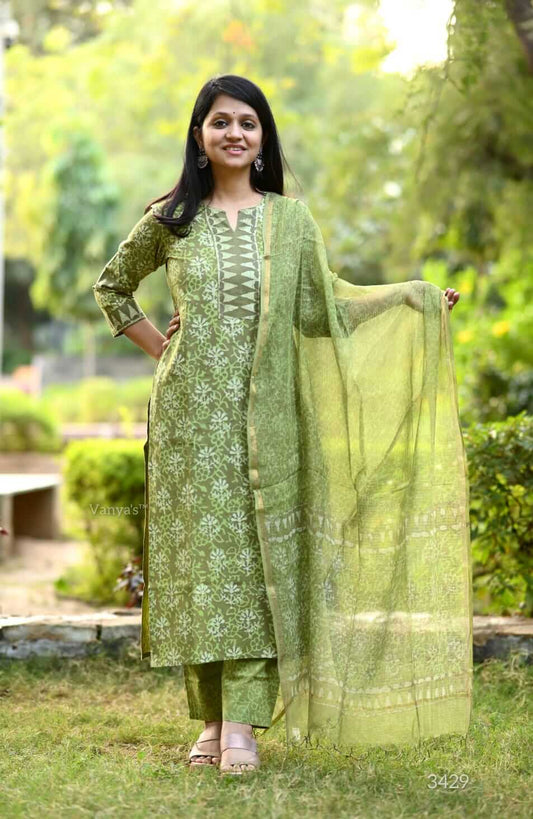 Olive Green  handblock - Pre booking