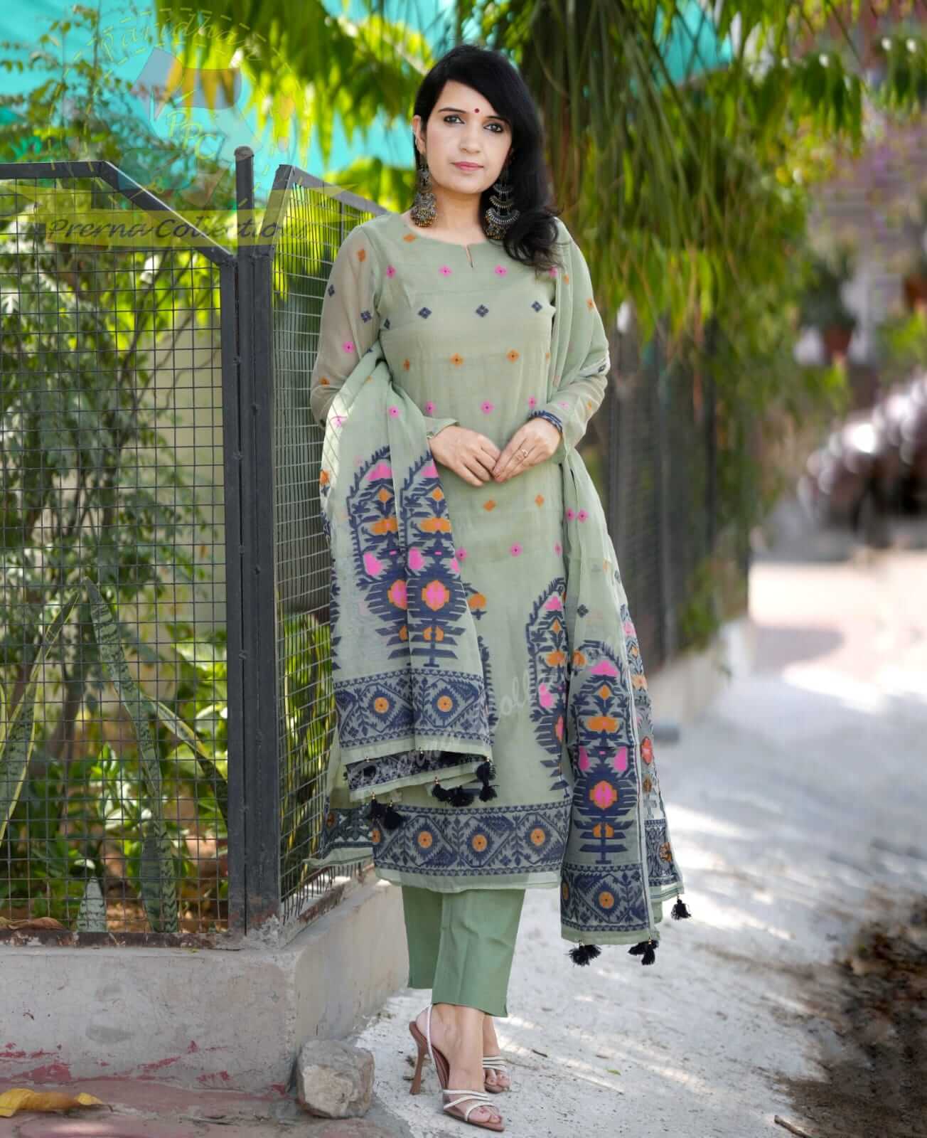 Green Jamdani with Lining