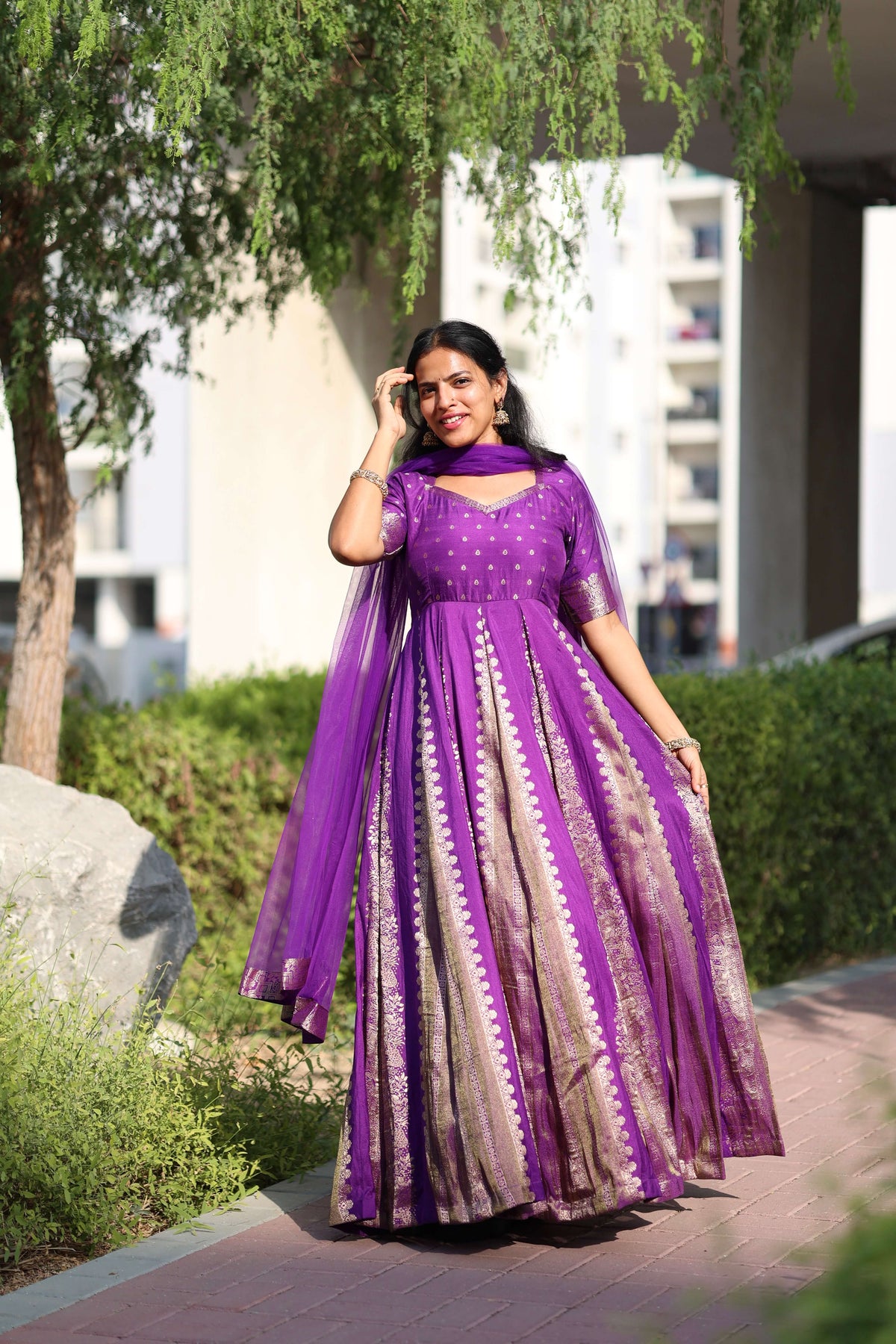 Purple Crepe Tissue Anarkali