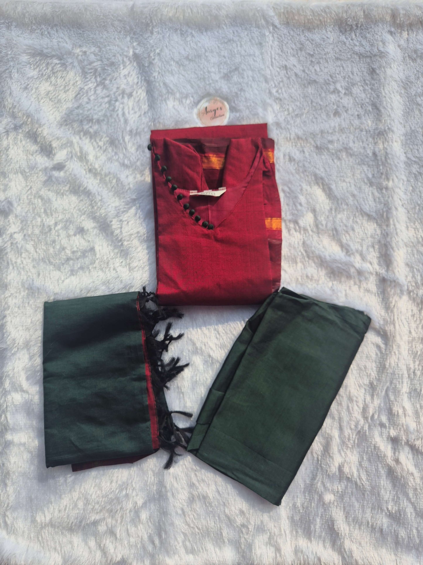 V Neck with Pom Pom Silk Salwar