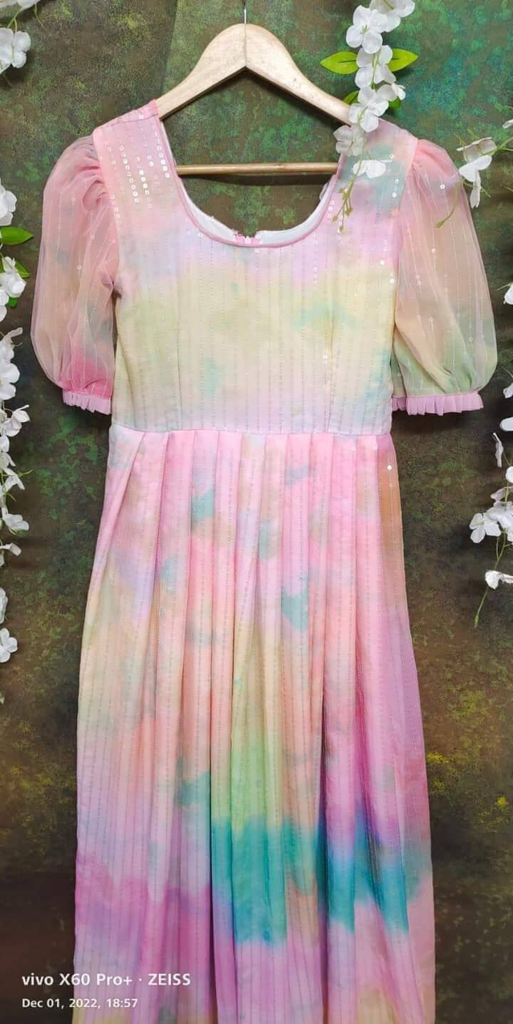 Sequnce work frock with crepe lining