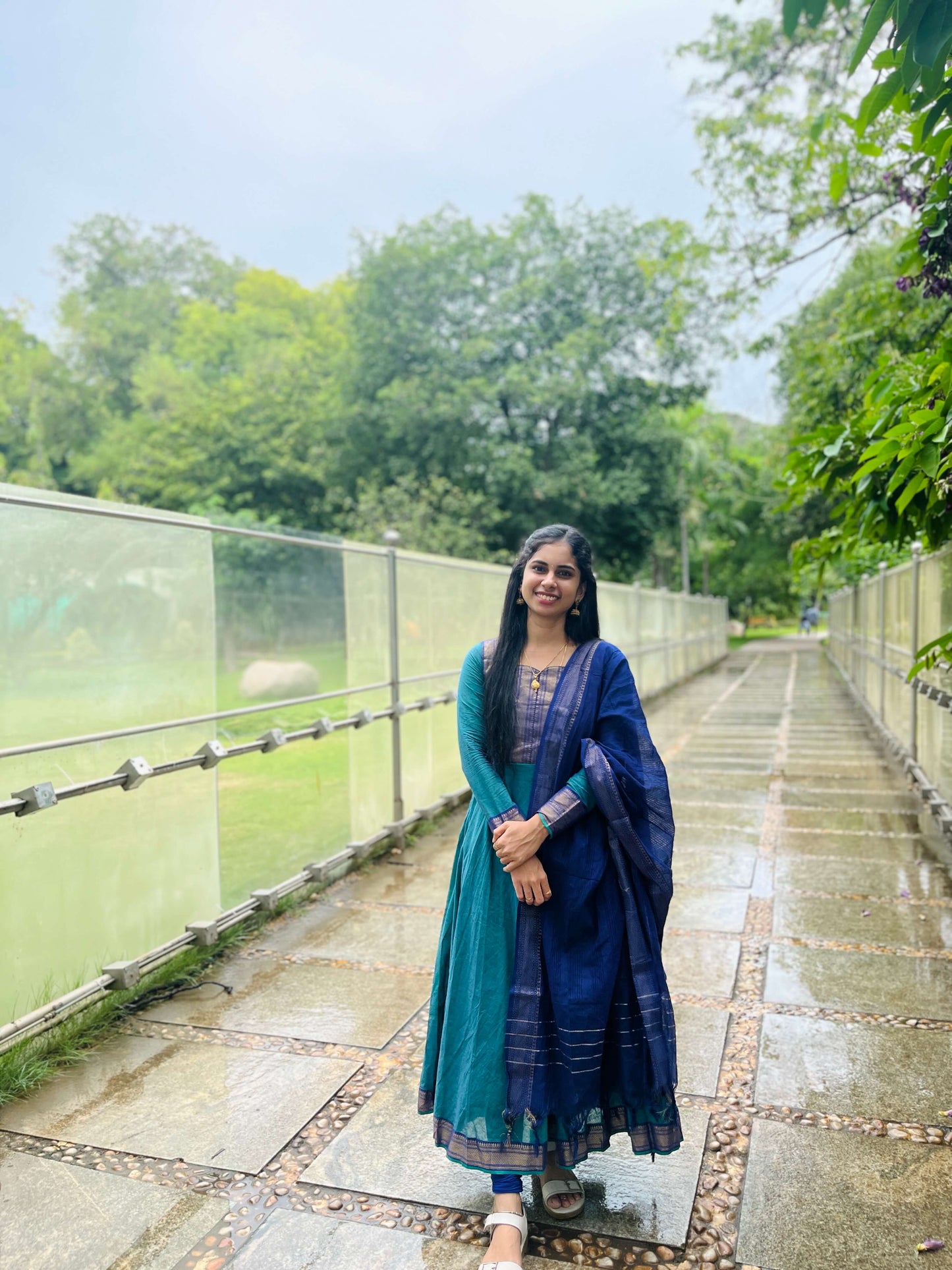 Blue Anarkali Mangalagiri set