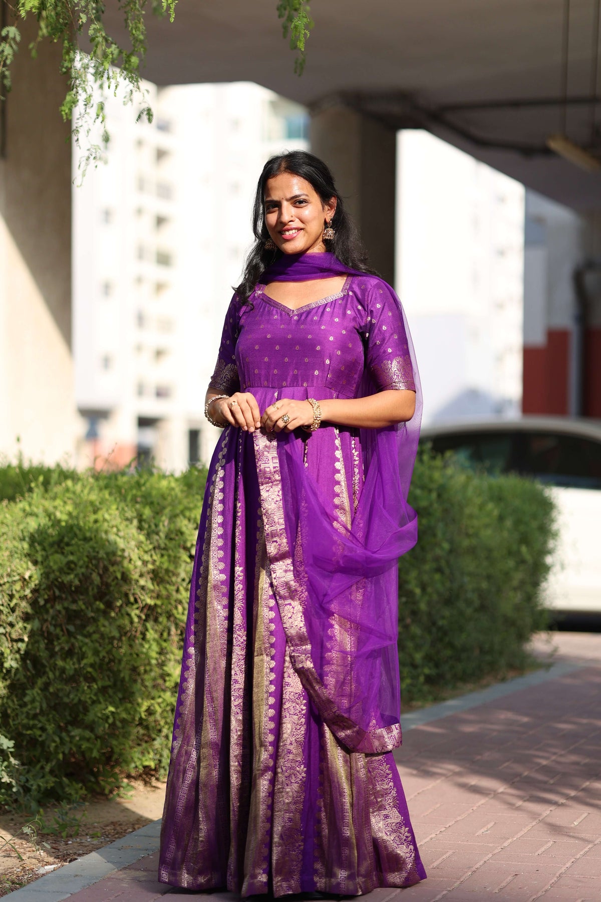 Purple Crepe Tissue Anarkali
