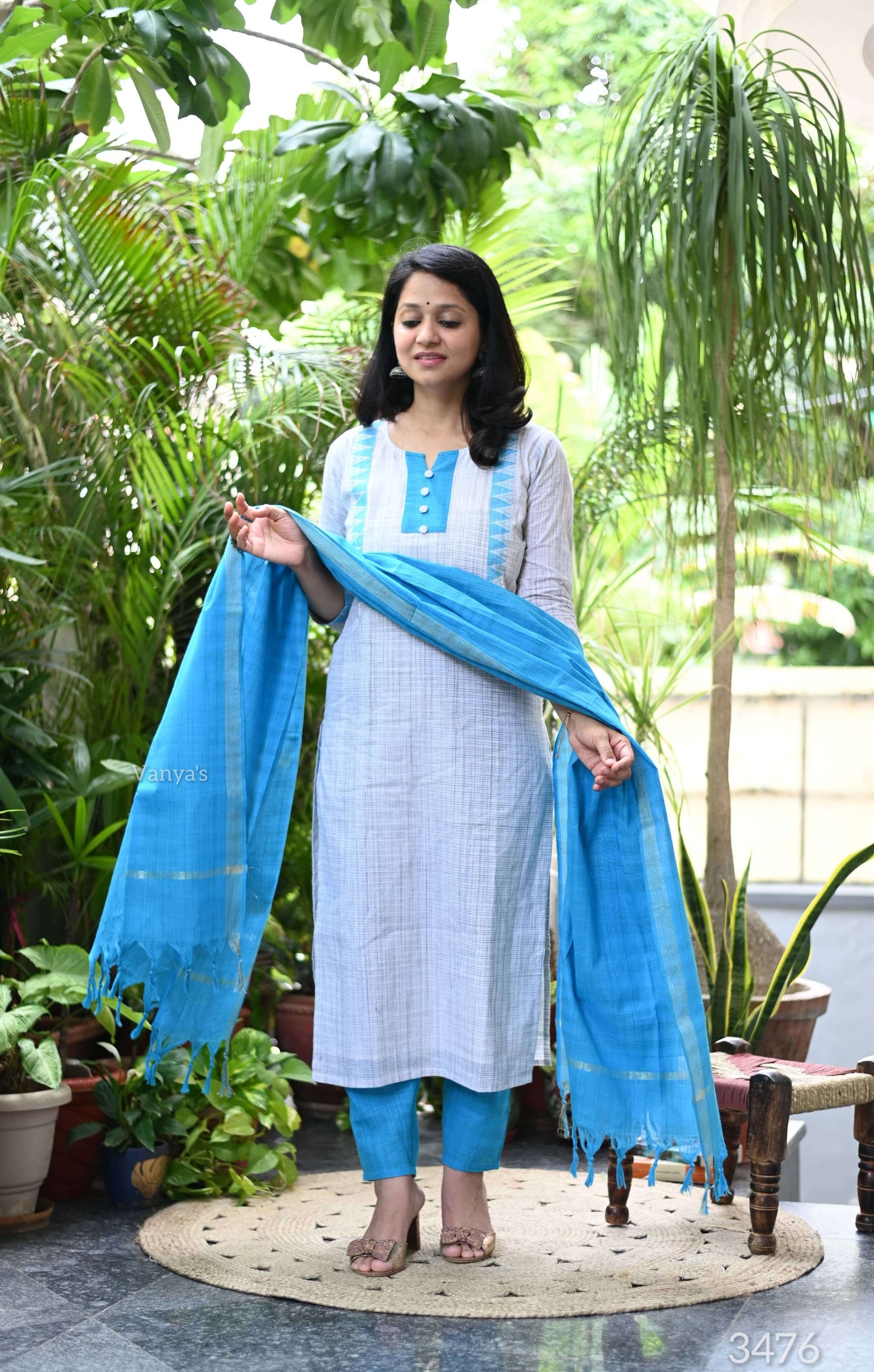 Blue Mangalagiri ikkat printed